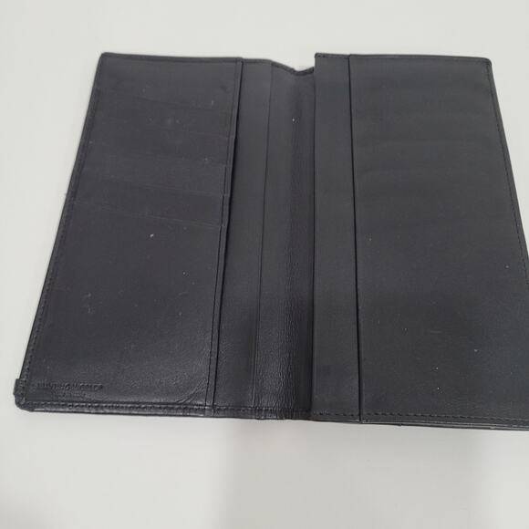Hunting World Black Wallet Long Checkbook Card Holder Leather Bifold Italian - Picture 3 of 11